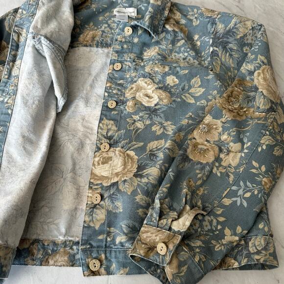 Vintage Coldwater Creek denim floral button up jacket women’s medium beige light - Picture 4 of 11